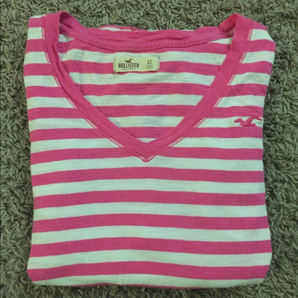 HOLLISTER Pink&White Striped Long-Sleeve